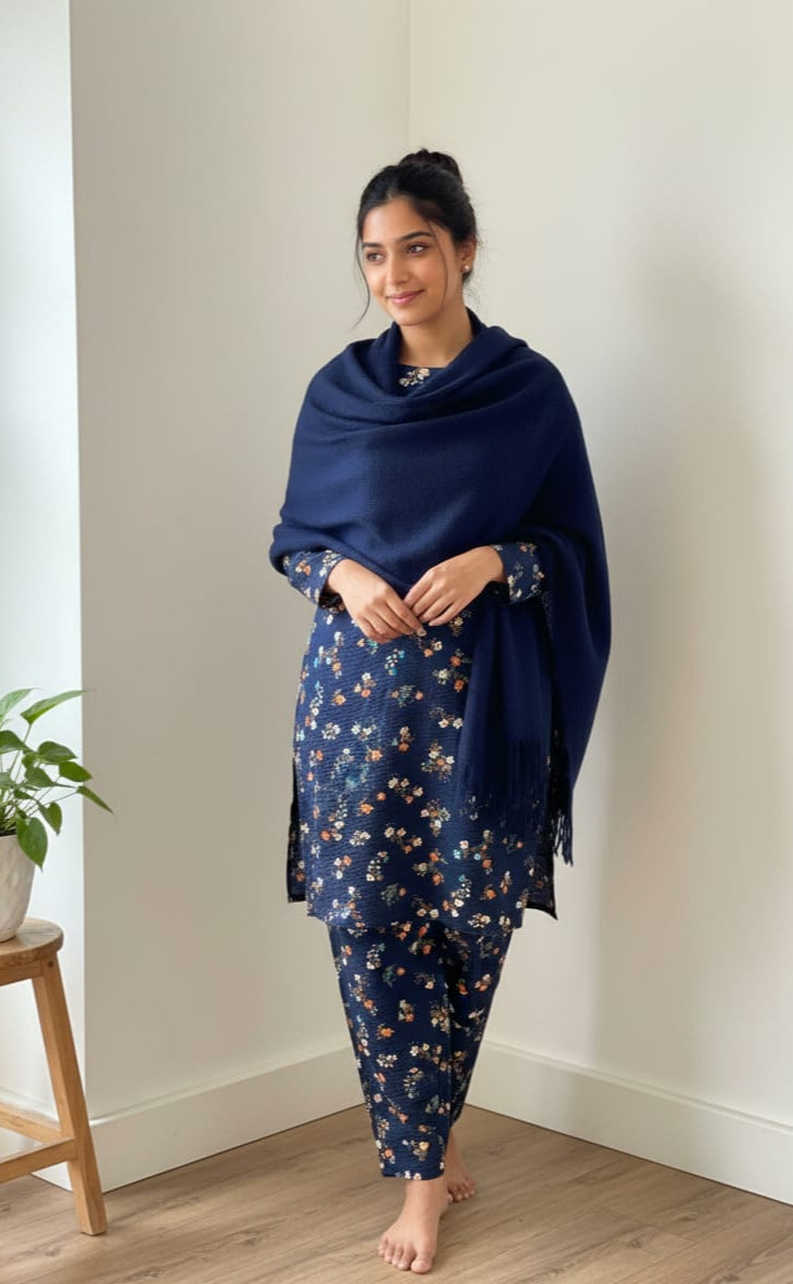 Navy Blue 2 piece Lilan with Floral Print